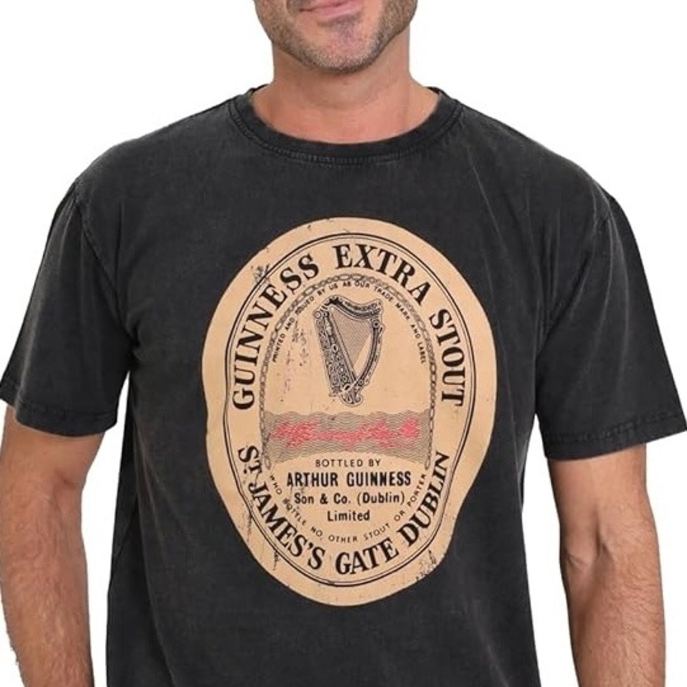 NWT Guiness Distressed Extra Stout Gaelic Label‎ T-Shirt Black Mens Small